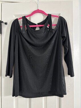 Rock & Republic Black Strappy Neck Top - XL